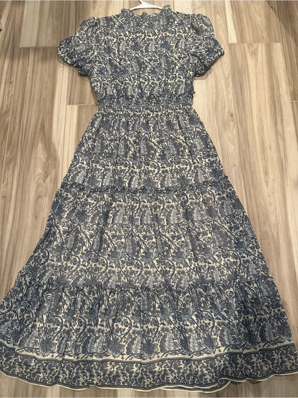 Max Studio Blue and White Floral Maxi Dress with Smocked Waist - Picture 2 of 4